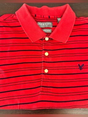 Lyle & Scott men’s Red Striped Polo L Mercerized Cotton Preppy Golfcore Classic